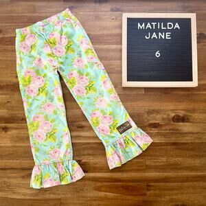 Matilda Jane Hello Lovely! Pink Roses Big Ruffles 6 Green Pink Floral Pants Girl